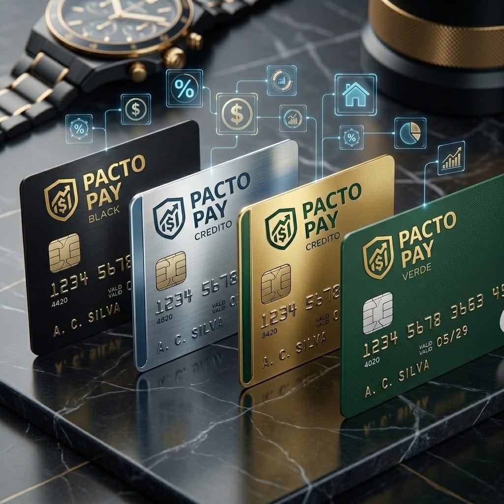 Cartões Pacto Pay — Black, Crédito, Ouro e Verde